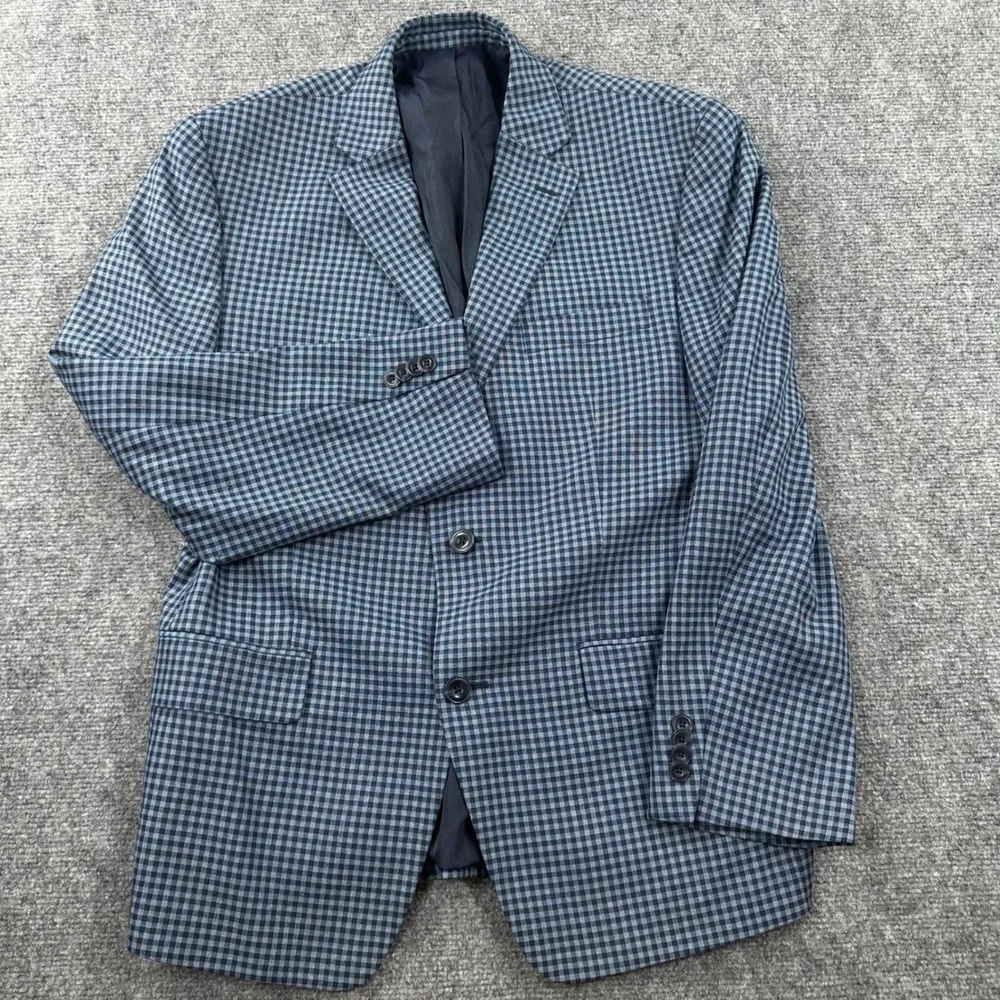 Michael Kors Sport Coat 40S Blue Grey Gingham Plaid Two Button Blazer Mens
